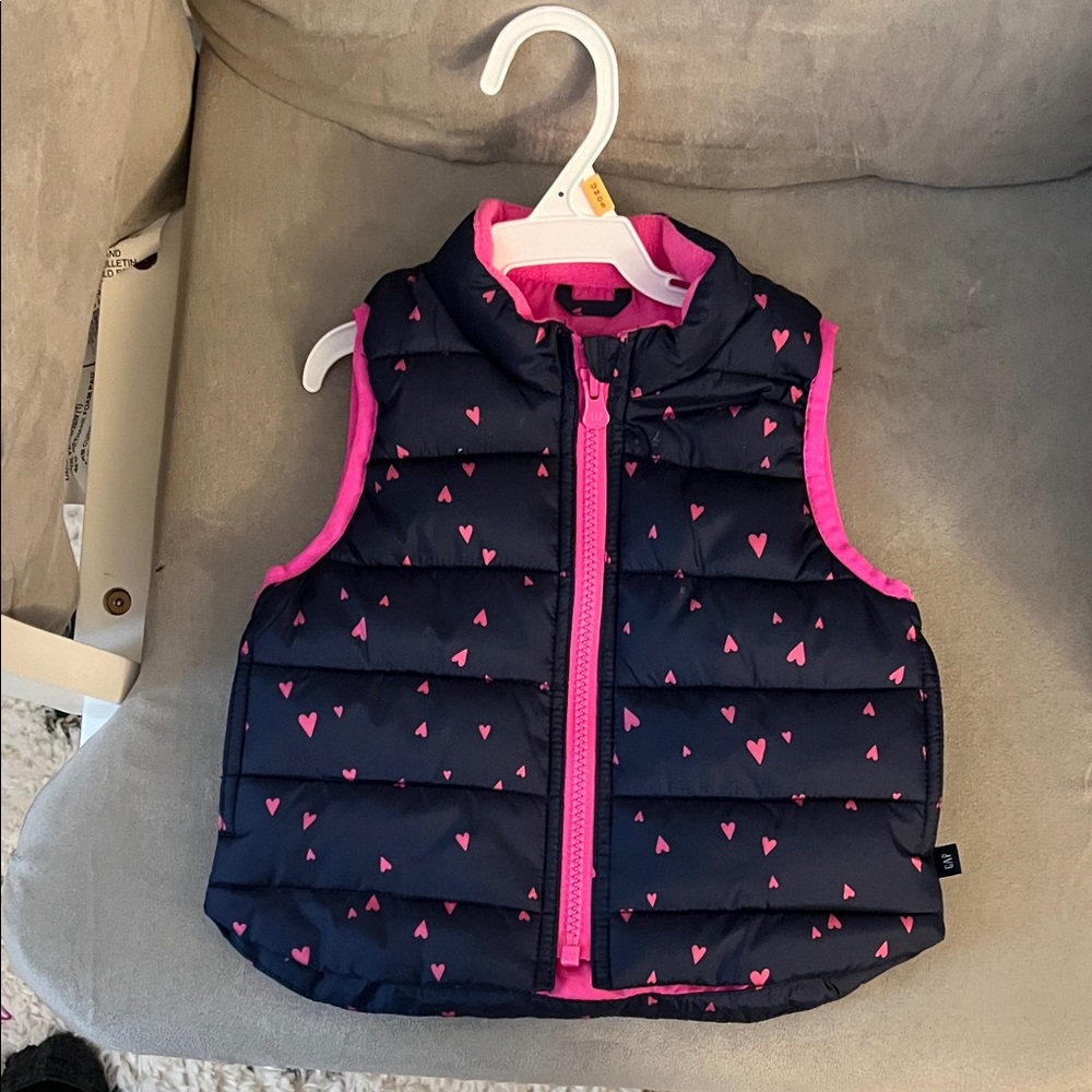 GAP Kids Navy and Pink Heart Puffer Vest